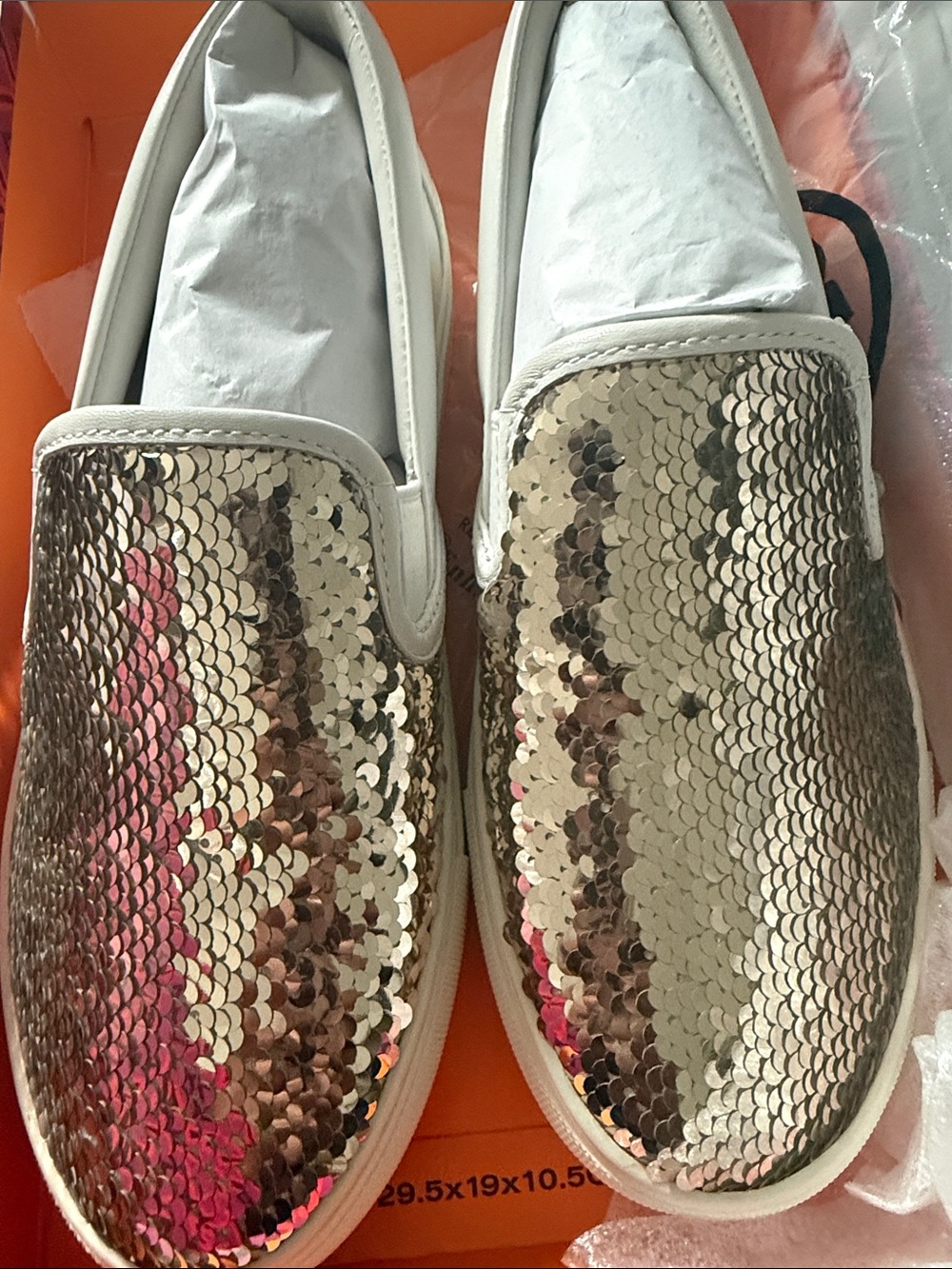 Tory Burch Gold Sequin Slip-On Mule with White Leather